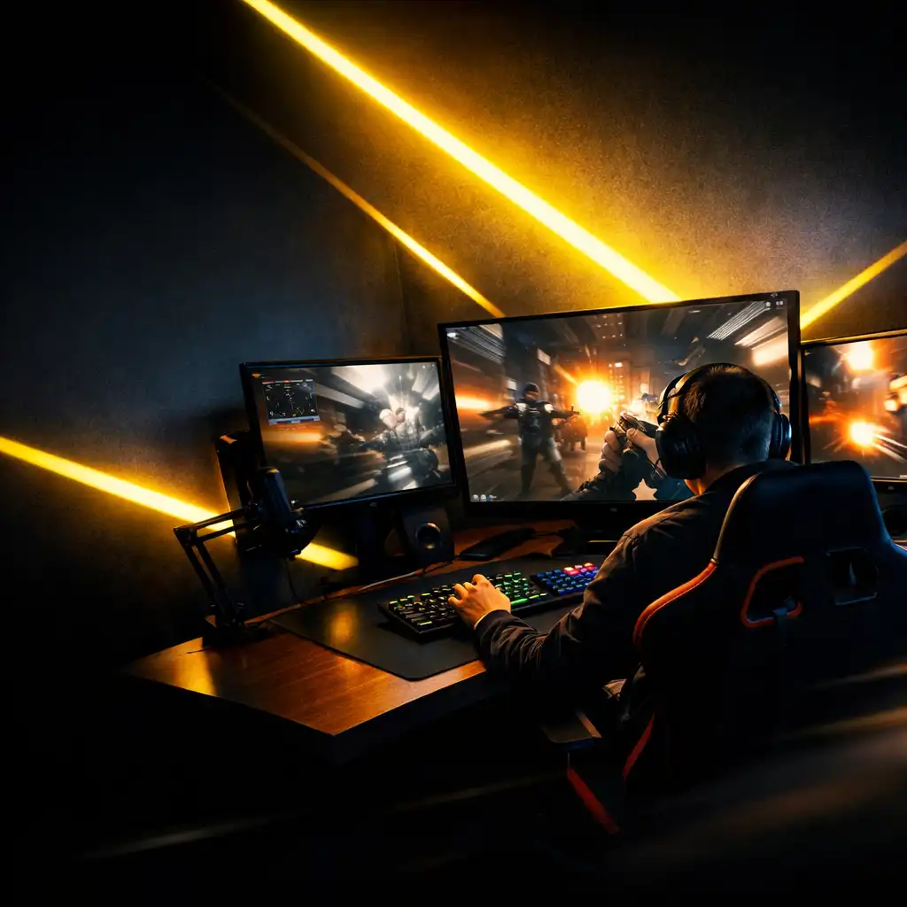 Nowoczesne stanowisko gamingowe z neonowym światłem
